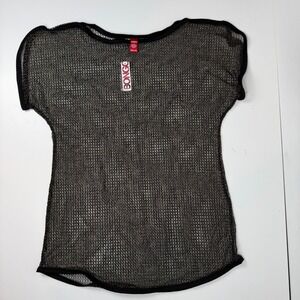Bongo Womens 1X Cap Sleeve Metallic Mesh Cover Up Top Black Gold Sparkle NWT